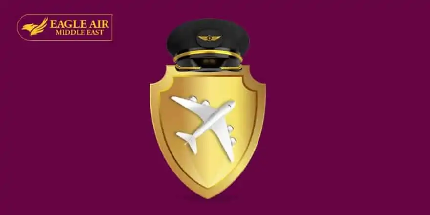 A badge with an airplane inside and a pilot's cap on top