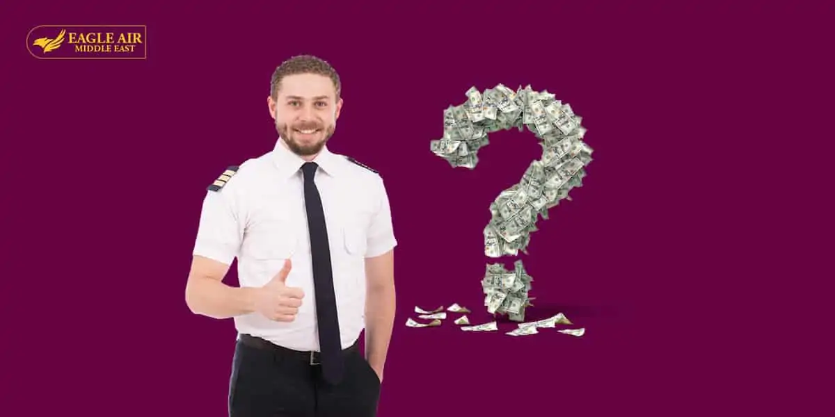 A pilot giving a thumbs up with a question mark made of money behind him.