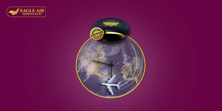 Earth In The Shape Of Clock With A Plane On It To Refer To The Duration In The Flight School